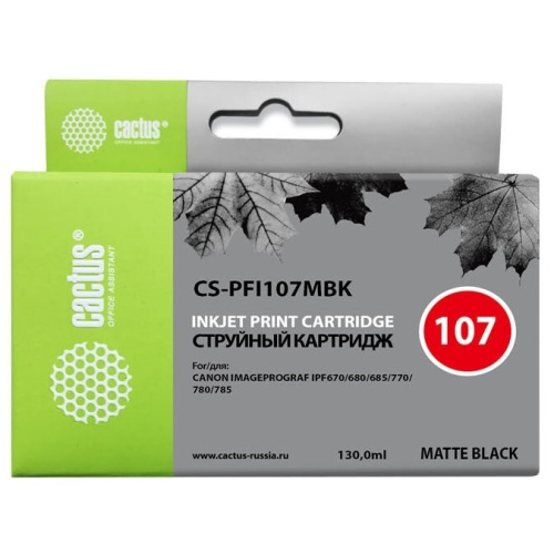 Картридж струйный Cactus CS-PFI107MBK черный матовый (130мл) для Canon IP iPF670/iPF680/iPF685/iPF770/iPF780/iPF785