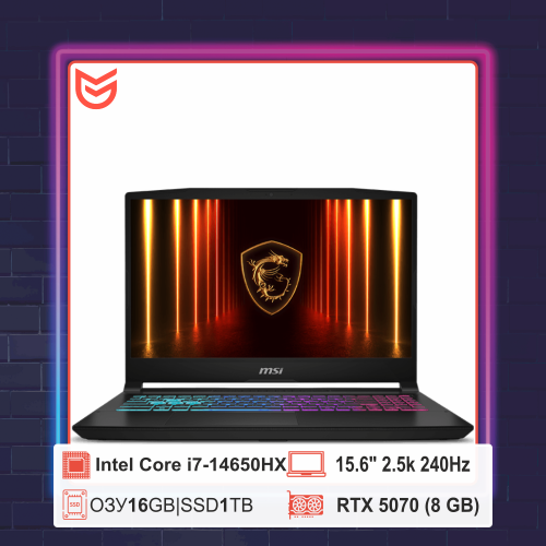MSI Katana 15.6" 2.5K / Intel Core i7-14650HX / RTX 5070 8GB / 16GB DDR5 / 1TB NVMe