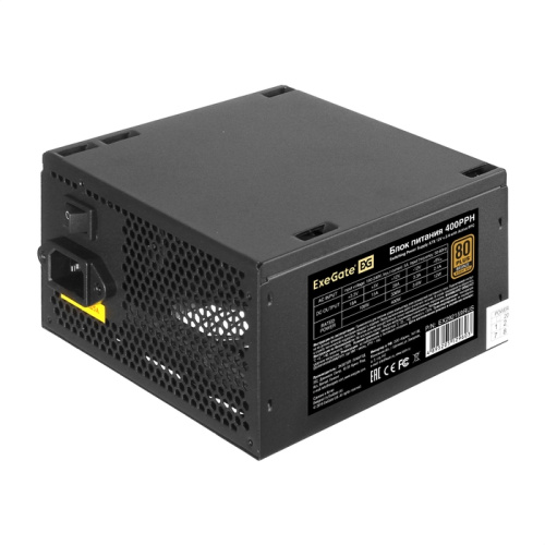 Блок питания ExeGate 400PPH EX292159RUS 400W ATX, APFC, КПД 88 (80 Plus Bronze), 12cm fan, 20+4pin, 4+4pin, 2xPCI-E, 5xSATA, 3xIDE, black