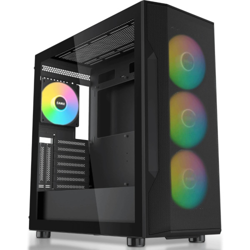 Корпус SAMA S40 Black (S40-BKAPA4X1-GL) без БП, Midi-Tower, TG, 4x120mm ARGB, 2xUSB 3.0 + 1xUSB 3.1 Type-C, ATX, mITX