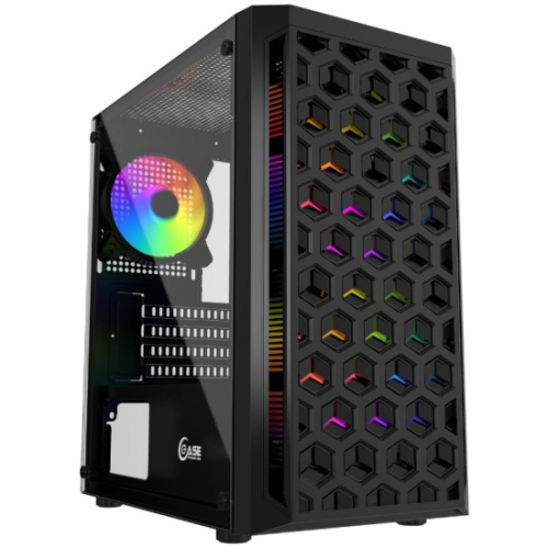 Корпус Powercase Mistral Micro T3B CMIMTB-L3, Tempered Glass, Mesh, 2x 140mm + 1х 120mm 5-color fan, чёрный, mATX