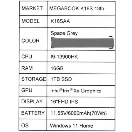 16" Ноутбук Tecno Megabook K16SAA серый