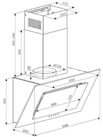 Вытяжка наклонная Oasis ND-60W белый/белый
